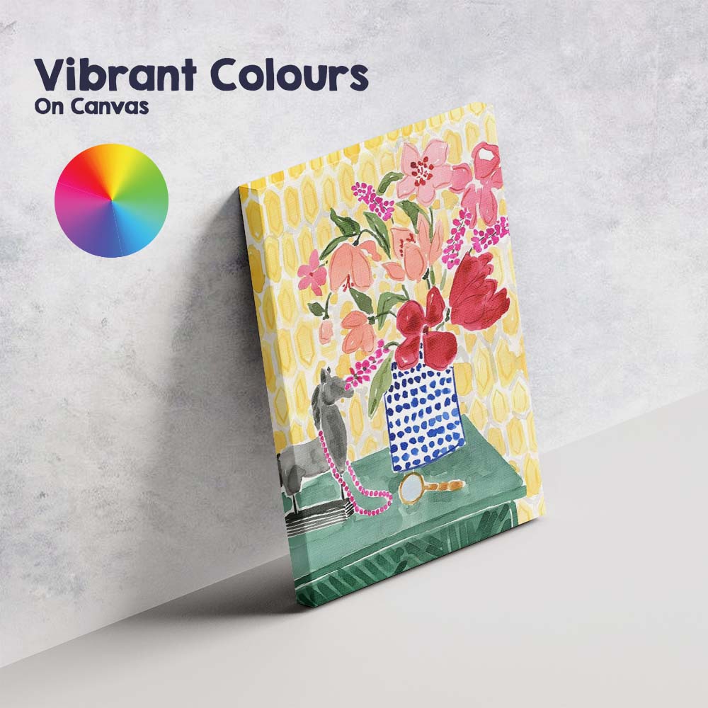 Colourful Floral Still Life Blue Pattern Vase Watercolour Canvas Wall Art Print Decor Picture Ready to Hang
