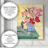 Colourful Floral Still Life Blue Pattern Vase Watercolour Canvas Wall Art Print Decor Picture Ready to Hang