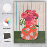 Pink Floral Bouquet Orange Decorative Vase Botanical Painting Canvas Wall Art Print Decor Picture Ready to Hang
