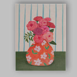 Pink Floral Bouquet Orange Decorative Vase Botanical Painting Canvas Wall Art Print Decor Picture Ready to Hang