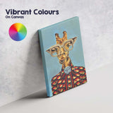 Stylish Giraffe Portrait Wearing Glasses Colourful Suit Animal Illustration Canvas Wall Art Print Decor Picture Ready to Hang