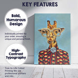 Stylish Giraffe Portrait Wearing Glasses Colourful Suit Animal Illustration Canvas Wall Art Print Decor Picture Ready to Hang