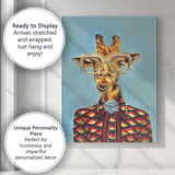 Stylish Giraffe Portrait Wearing Glasses Colourful Suit Animal Illustration Canvas Wall Art Print Decor Picture Ready to Hang
