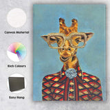 Stylish Giraffe Portrait Wearing Glasses Colourful Suit Animal Illustration Canvas Wall Art Print Decor Picture Ready to Hang