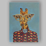 Stylish Giraffe Portrait Wearing Glasses Colourful Suit Animal Illustration Canvas Wall Art Print Decor Picture Ready to Hang