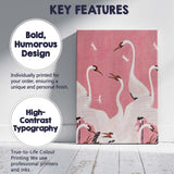 Elegant White Red Crowned Crane Birds Pink Botanical Pattern Canvas Wall Art Print Decor Picture Ready to Hang