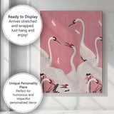 Elegant White Red Crowned Crane Birds Pink Botanical Pattern Canvas Wall Art Print Decor Picture Ready to Hang