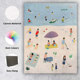 Whimsical Summer Beach Seaside Holiday People Coastal Illustration Canvas Wall Art Print Decor Picture Ready to Hang