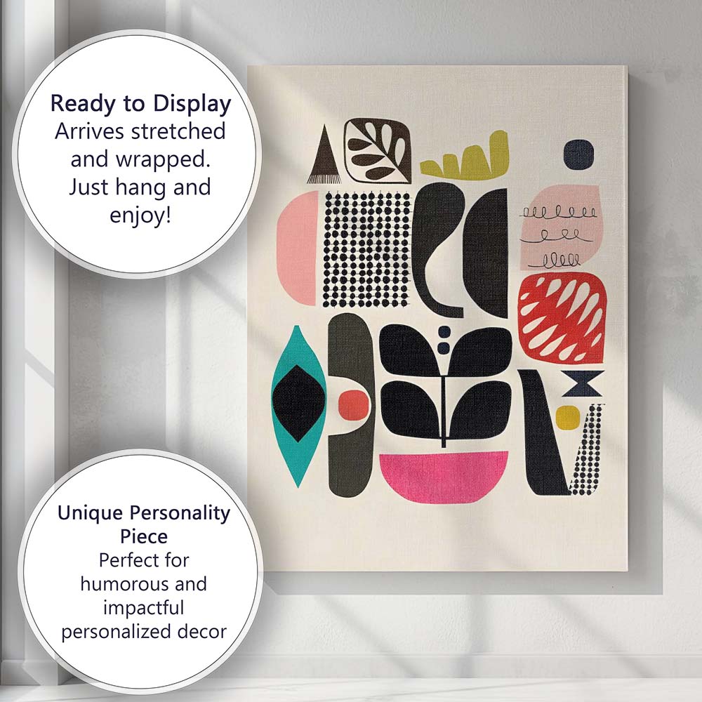 Mid Century Modern Abstract Geometric Scandinavian Shapes Composition Canvas Wall Art Print Decor Picture Ready to Hang