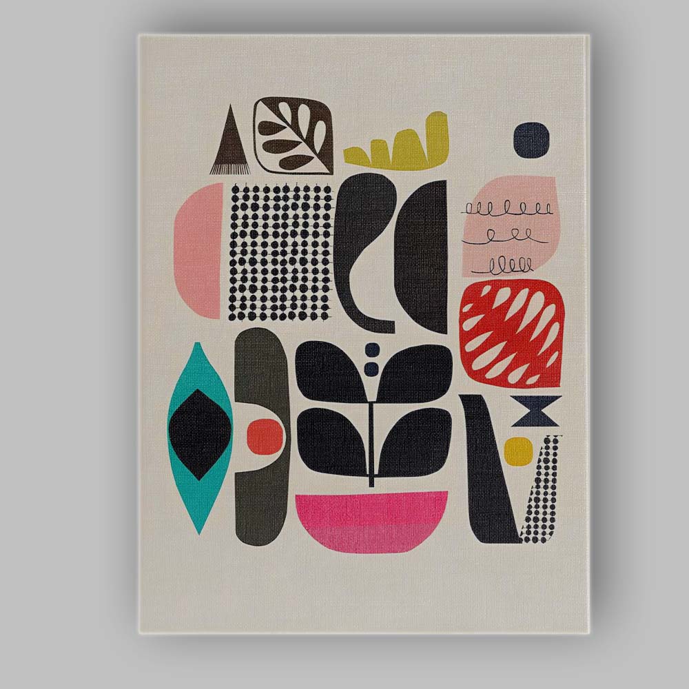Mid Century Modern Abstract Geometric Scandinavian Shapes Composition Canvas Wall Art Print Decor Picture Ready to Hang