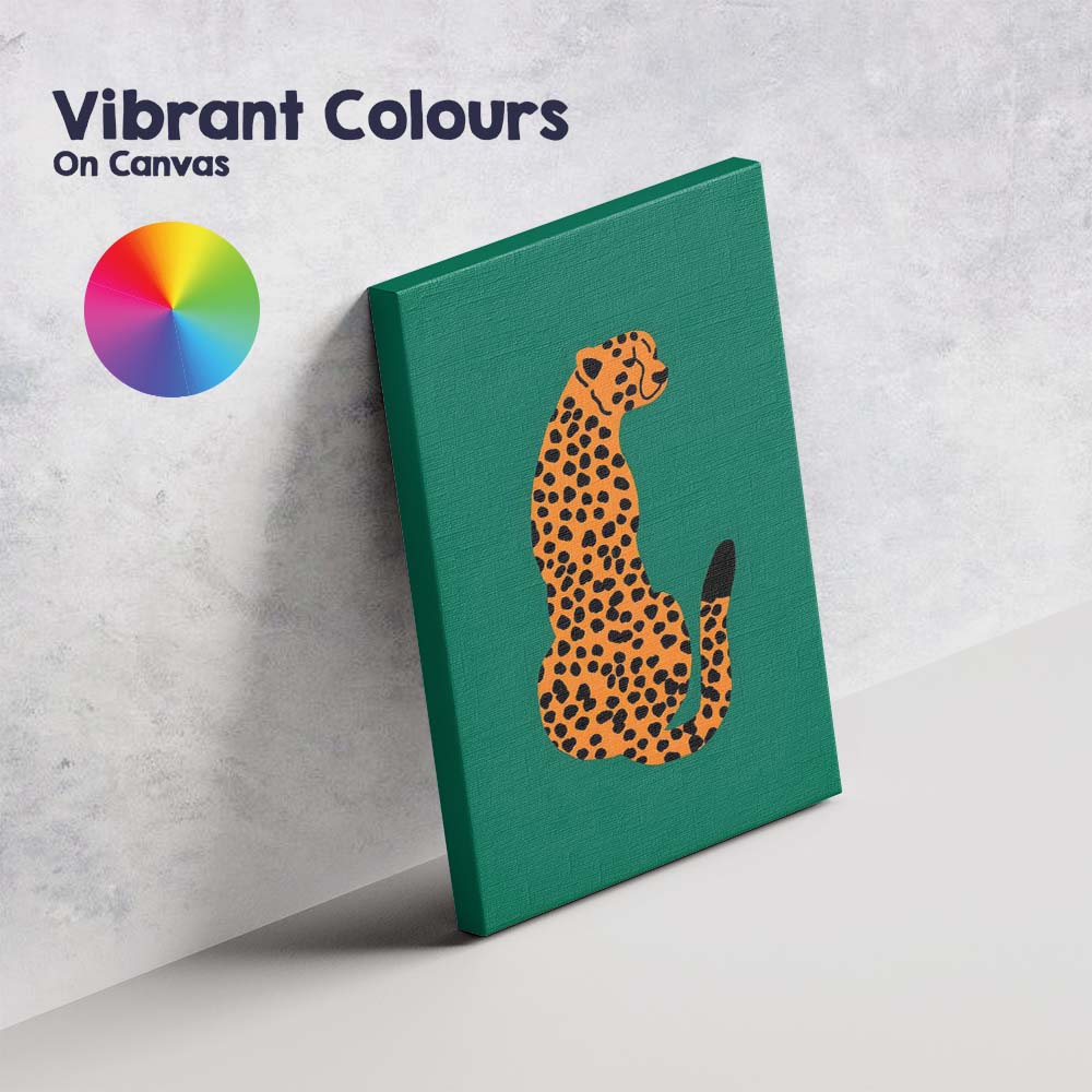 Minimalist Orange Leopard Green Background Wildlife Illustration Canvas Wall Art Print Decor Picture Ready to Hang