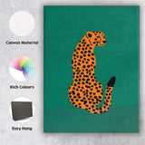 Minimalist Orange Leopard Green Background Wildlife Illustration Canvas Wall Art Print Decor Picture Ready to Hang
