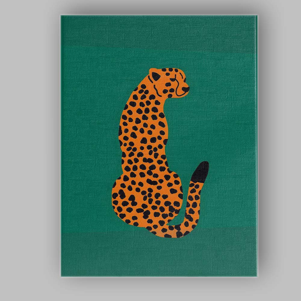 Minimalist Orange Leopard Green Background Wildlife Illustration Canvas Wall Art Print Decor Picture Ready to Hang