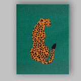Minimalist Orange Leopard Green Background Wildlife Illustration Canvas Wall Art Print Decor Picture Ready to Hang