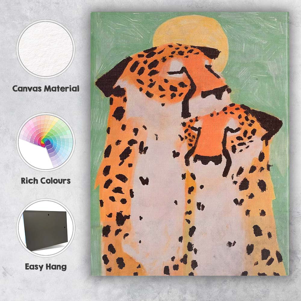 Modern Abstract Mother and Baby Cheetah Wildlife Painting Canvas Wall Art Print Decor Picture Ready to Hang