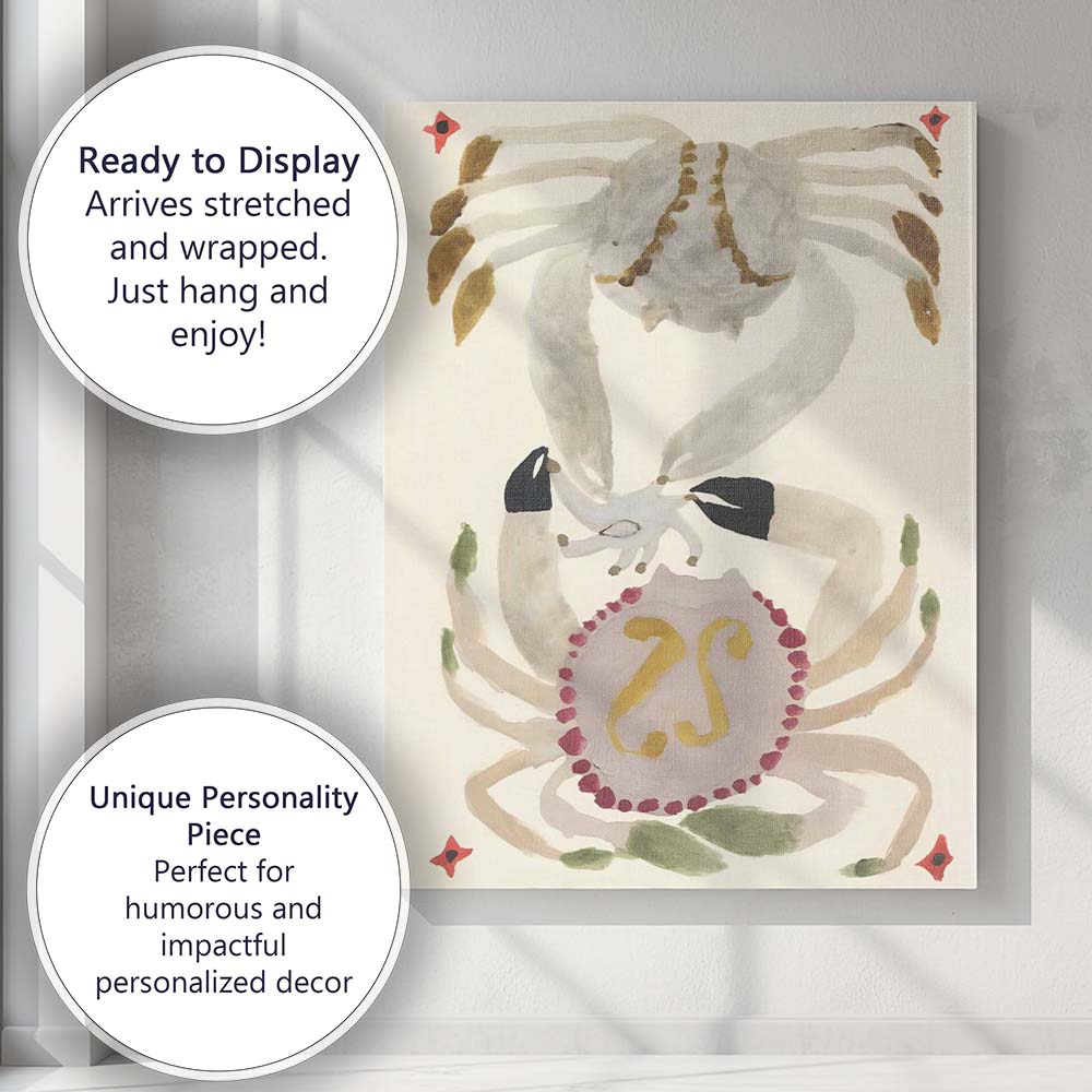 Minimalist Watercolour Crab Zodiac Cancer Illustration Canvas Wall Art Print Decor Picture Ready to Hang
