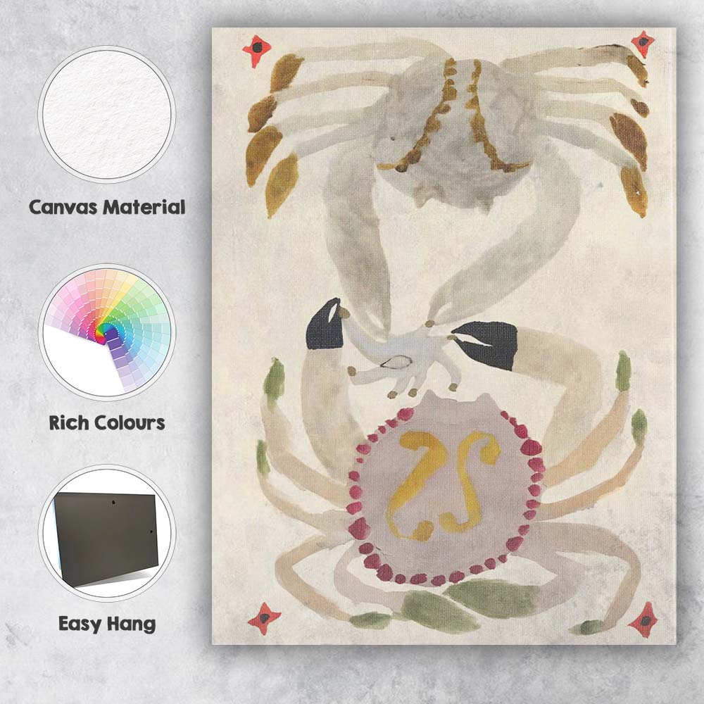 Minimalist Watercolour Crab Zodiac Cancer Illustration Canvas Wall Art Print Decor Picture Ready to Hang