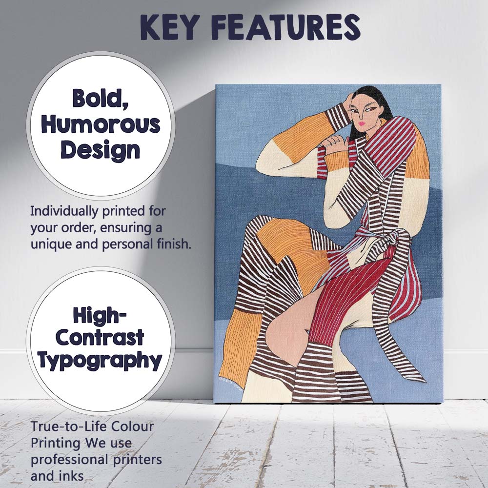 Contemporary Fashion Woman Striped Patchwork Outfit Portrait Canvas Wall Art Print Decor Picture Ready to Hang