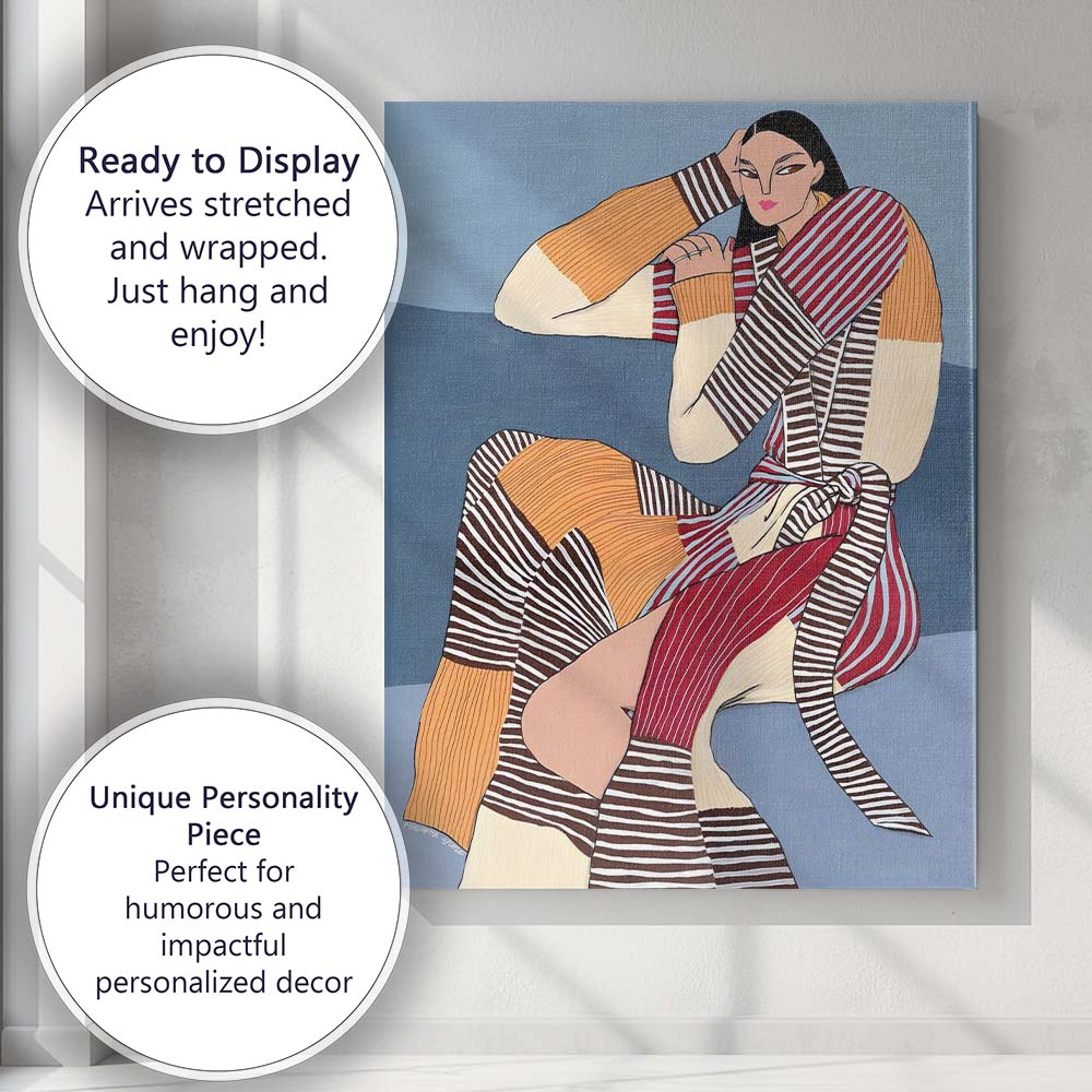 Contemporary Fashion Woman Striped Patchwork Outfit Portrait Canvas Wall Art Print Decor Picture Ready to Hang