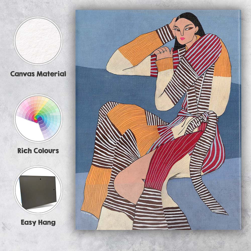 Contemporary Fashion Woman Striped Patchwork Outfit Portrait Canvas Wall Art Print Decor Picture Ready to Hang