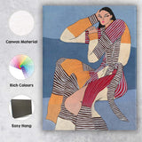 Contemporary Fashion Woman Striped Patchwork Outfit Portrait Canvas Wall Art Print Decor Picture Ready to Hang