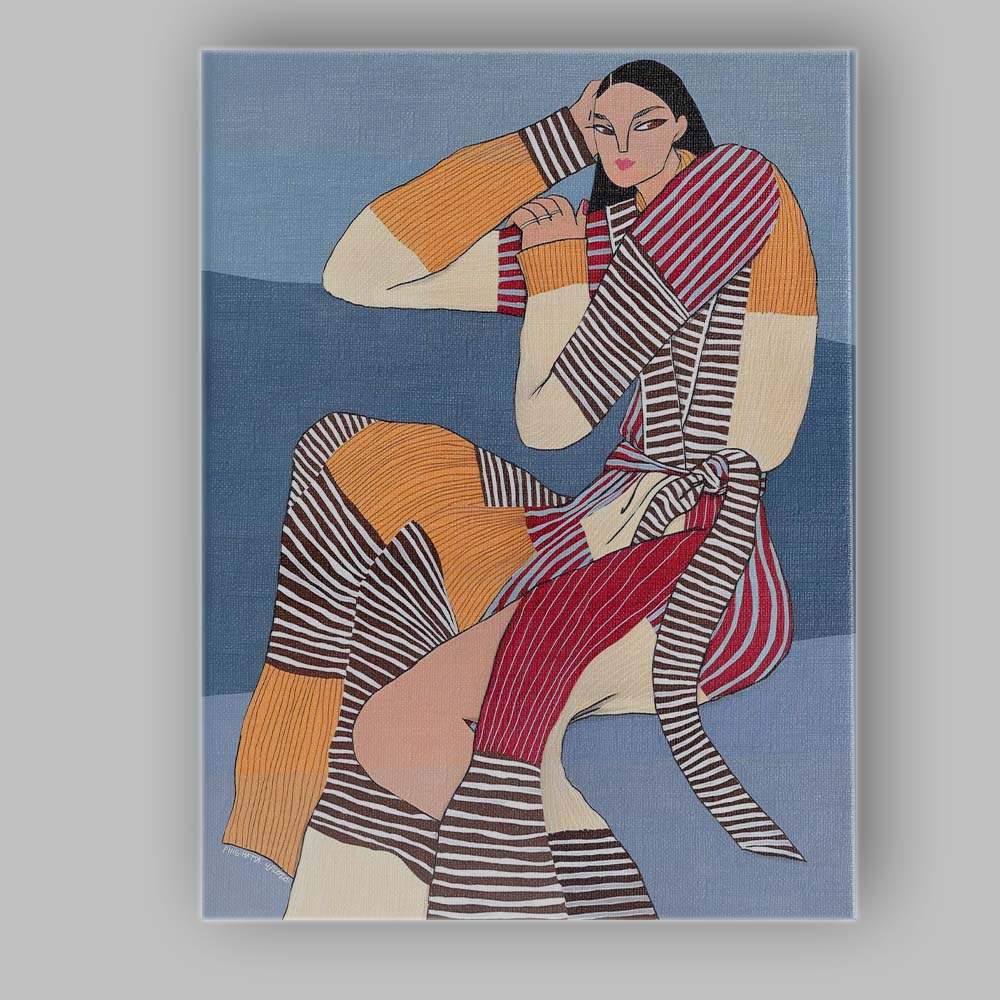 Contemporary Fashion Woman Striped Patchwork Outfit Portrait Canvas Wall Art Print Decor Picture Ready to Hang