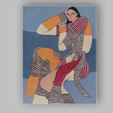 Contemporary Fashion Woman Striped Patchwork Outfit Portrait Canvas Wall Art Print Decor Picture Ready to Hang