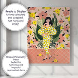 Stylish Woman in Lemon Print Floral Fashion Illustration Canvas Wall Art Print Decor Picture Ready to Hang