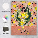 Stylish Woman in Lemon Print Floral Fashion Illustration Canvas Wall Art Print Decor Picture Ready to Hang
