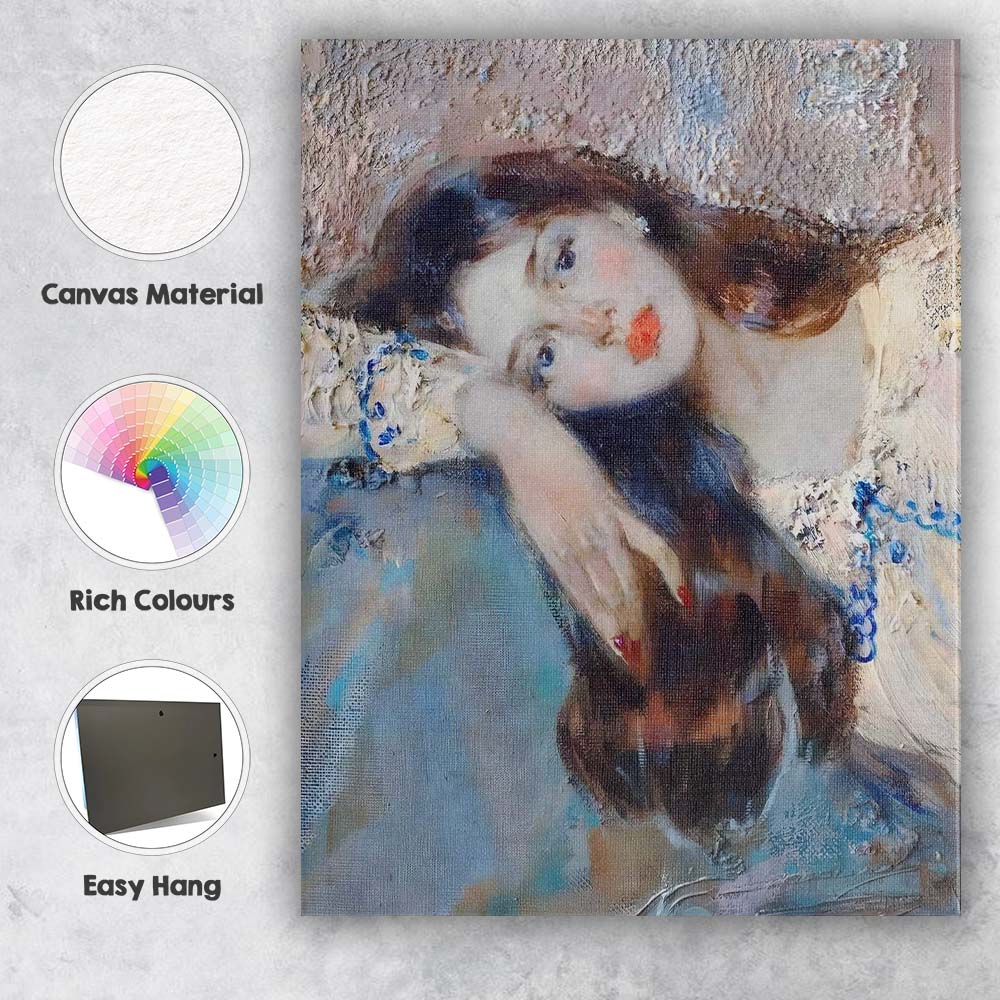 Soft Impressionist Woman Resting Portrait Oil Painting Canvas Wall Art Print Decor Picture Ready to Hang
