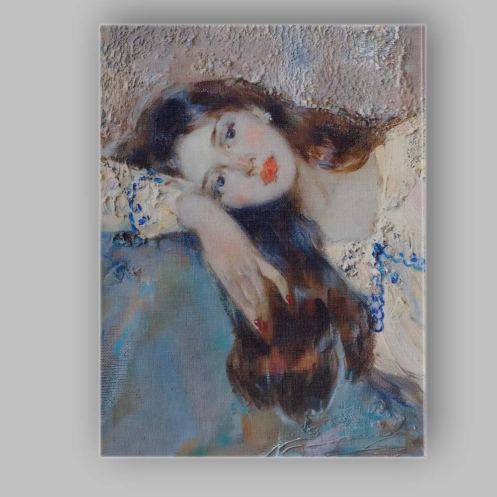 Soft Impressionist Woman Resting Portrait Oil Painting Canvas Wall Art Print Decor Picture Ready to Hang