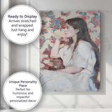 Elegant Young Woman Floral Portrait Oil Painting Canvas Wall Art Print Decor Picture Ready to Hang