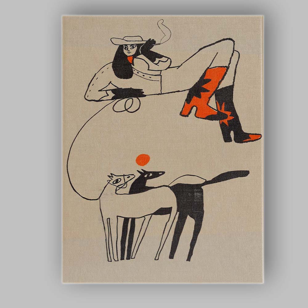 Minimalist Cowgirl with Horses Western Line Art Illustration Canvas Wall Art Print Decor Picture Ready to Hang