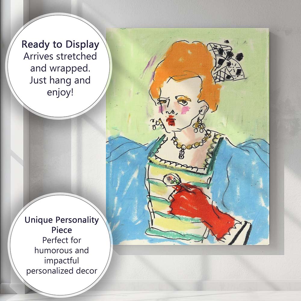 Expressive Colourful Red Haired Woman Portrait Abstract Canvas Wall Art Print Decor Picture Ready to Hang