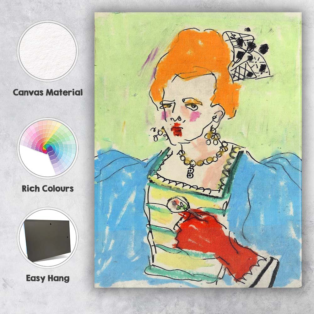 Expressive Colourful Red Haired Woman Portrait Abstract Canvas Wall Art Print Decor Picture Ready to Hang