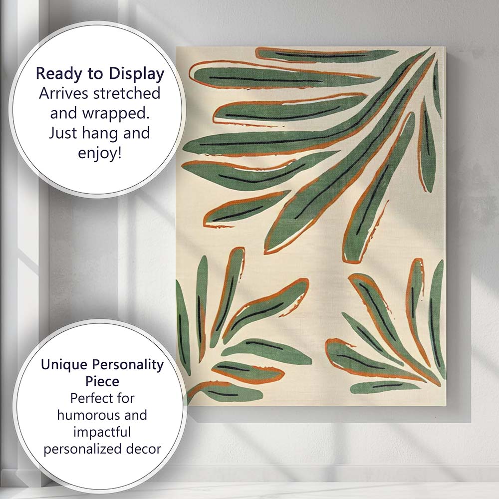 Minimalist Green Botanical Palm Leaf Abstract Canvas Wall Art Print Decor Picture Ready to Hang