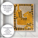 Mustard Yellow Abstract Cat Folk Art Illustration Canvas Wall Art Print Decor Picture Ready to Hang