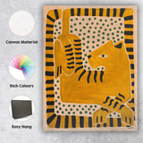 Mustard Yellow Abstract Cat Folk Art Illustration Canvas Wall Art Print Decor Picture Ready to Hang