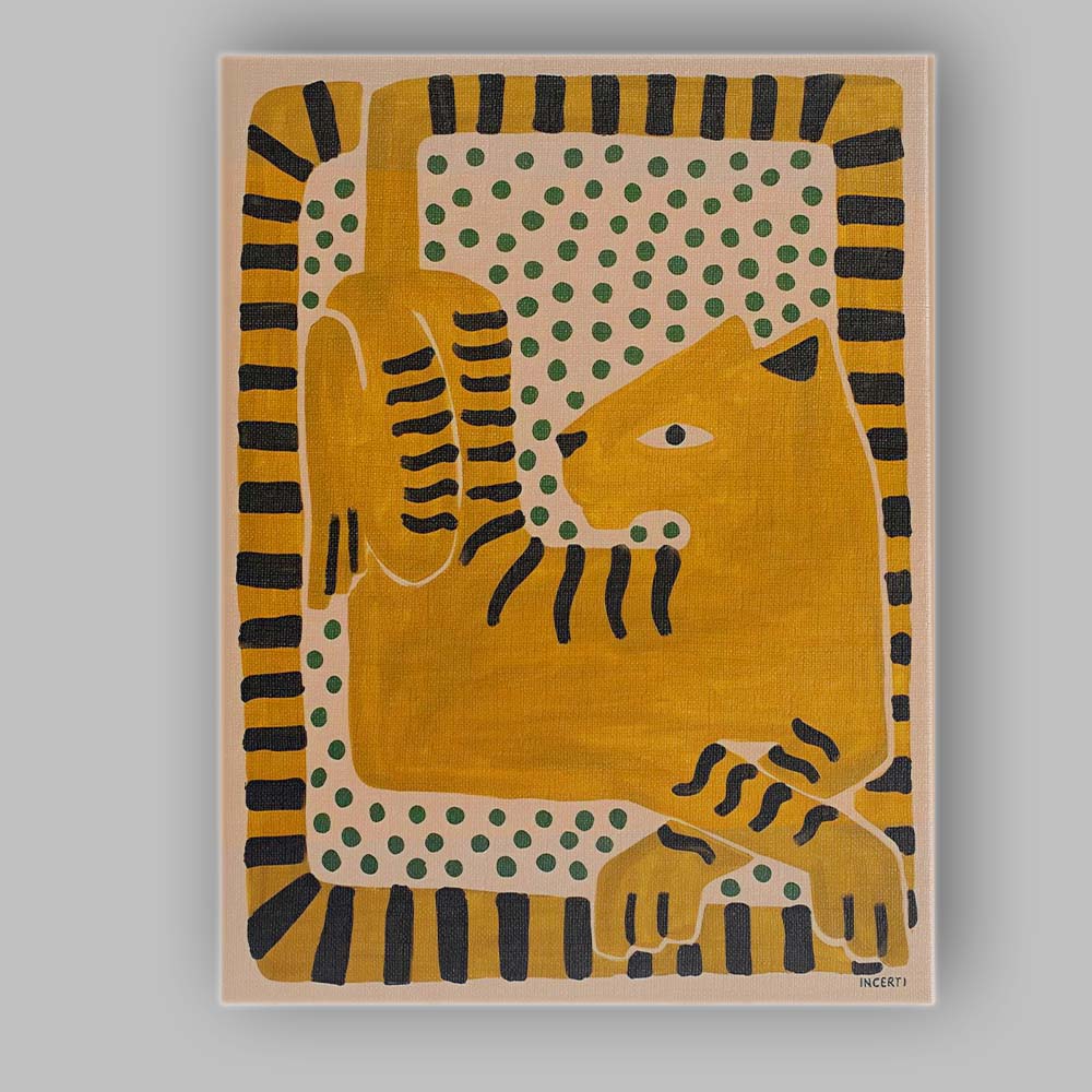 Mustard Yellow Abstract Cat Folk Art Illustration Canvas Wall Art Print Decor Picture Ready to Hang