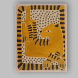 Mustard Yellow Abstract Cat Folk Art Illustration Canvas Wall Art Print Decor Picture Ready to Hang