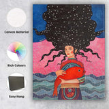 Colourful Surreal Woman Holding Red Fish Ocean Fantasy Canvas Wall Art Print Decor Picture Ready to Hang