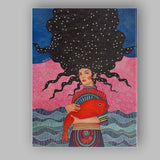 Colourful Surreal Woman Holding Red Fish Ocean Fantasy Canvas Wall Art Print Decor Picture Ready to Hang
