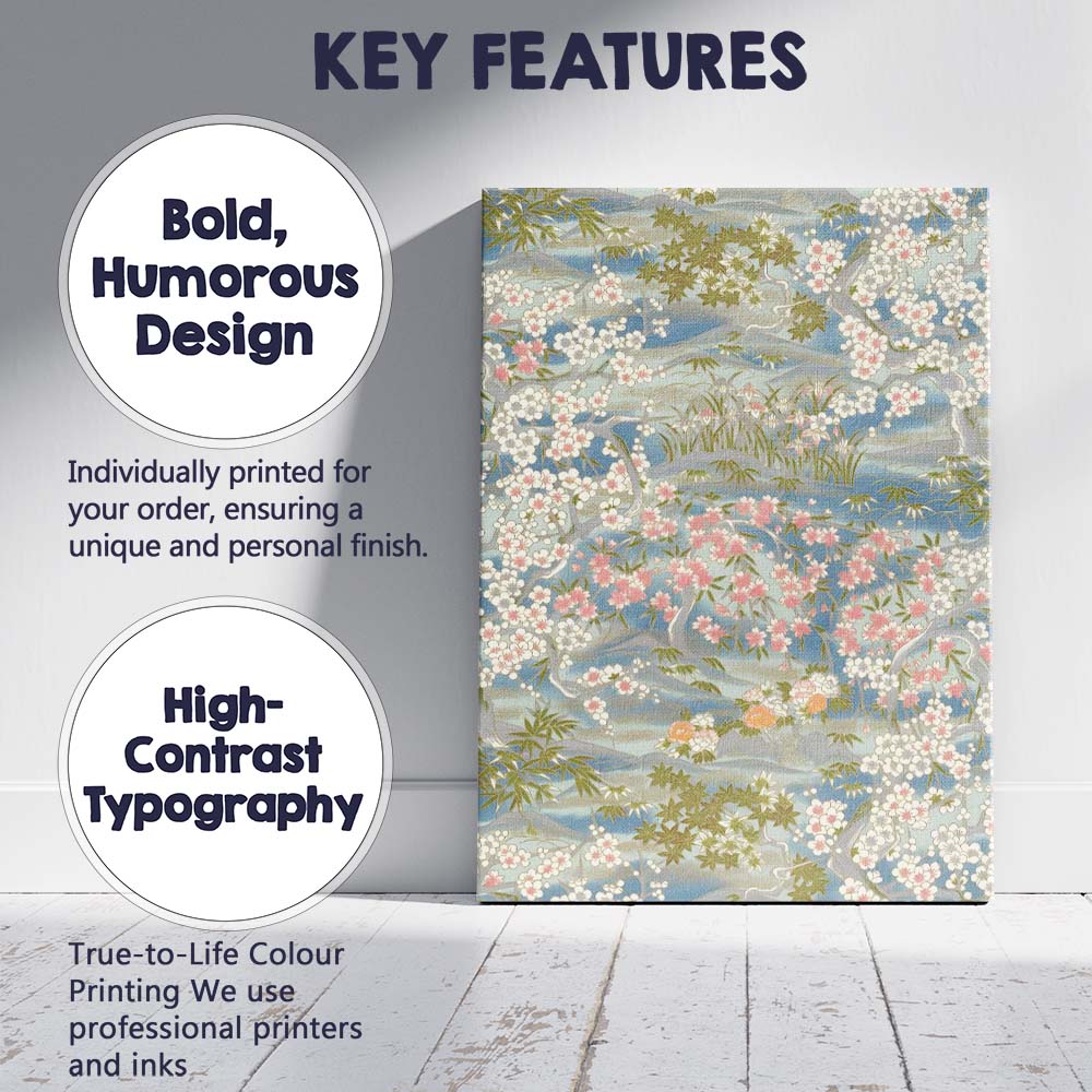 Soft Blue Japanese Cherry Blossom Garden Floral Landscape Canvas Wall Art Print Decor Picture Ready to Hang