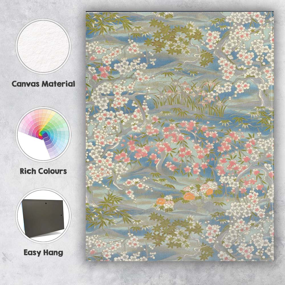 Soft Blue Japanese Cherry Blossom Garden Floral Landscape Canvas Wall Art Print Decor Picture Ready to Hang