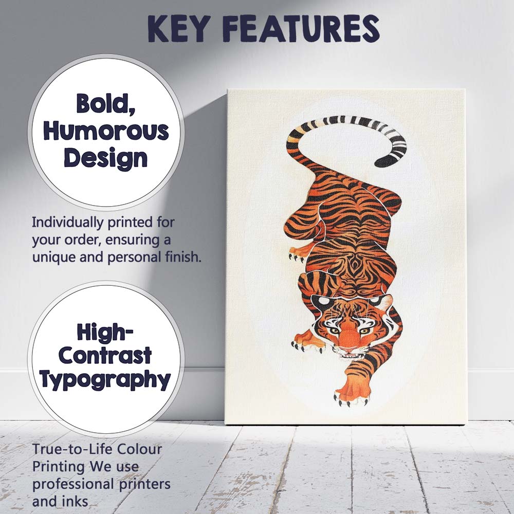 Fierce Walking Bengal Tiger Wildlife Illustration Canvas Wall Art Print Decor Picture Ready to Hang