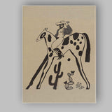 Minimalist Western Cowgirl Riding Spotted Horse Desert Illustration Canvas Wall Art Print Decor Picture Ready to Hang