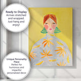 Abstract Red Haired Woman Portrait with Floral Dress Canvas Wall Art Print Decor Picture Ready to Hang