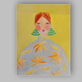 Abstract Red Haired Woman Portrait with Floral Dress Canvas Wall Art Print Decor Picture Ready to Hang