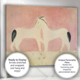 Minimalist White Horses Symmetrical Abstract Animal Canvas Wall Art Print Decor Picture Ready to Hang