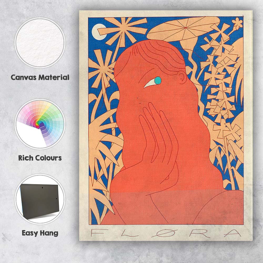 Modern Coral Female Portrait Botanical Line Art Canvas Wall Art Print Decor Picture Ready to Hang